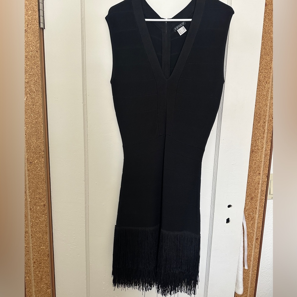 Black Bandage Dress with Fringe Bottom VENUS